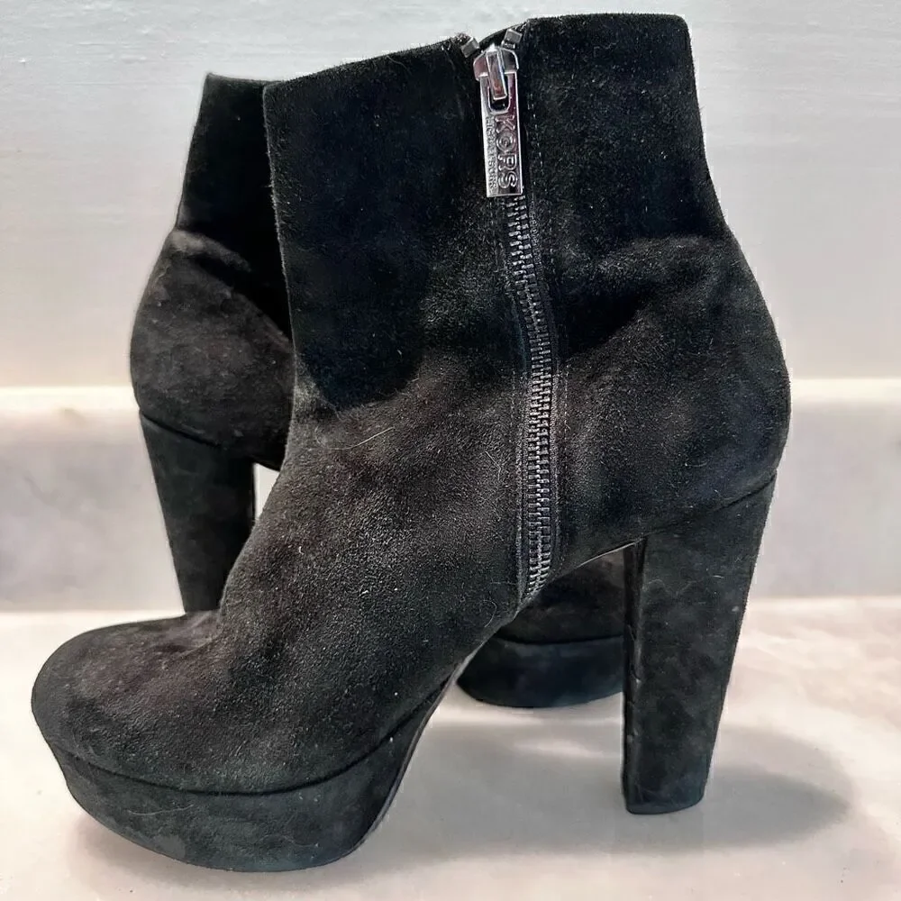 Michael Kors Womens VINTAGE Y2K Zip Block Heels Platform Ankle Boots Black Size